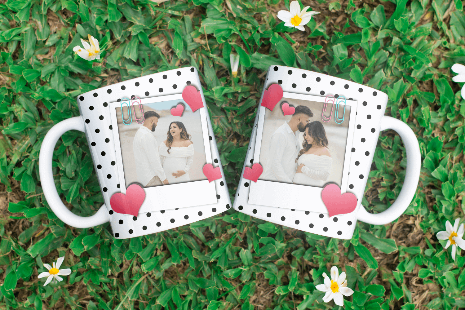 Pöttyös szerelmes bögre két saját képpel