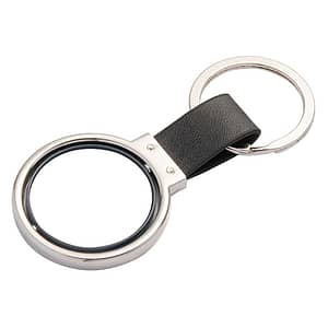 Prémium forgatható kör alakú kulcstartó (kicsi, fekete, bőr-fém)