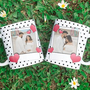 Pöttyös szerelmes bögre két saját képpel