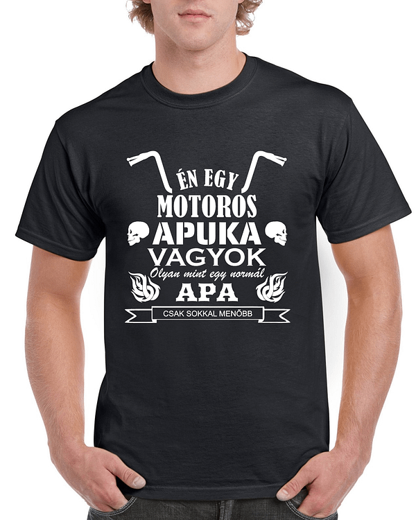 Motoros apuka fekete póló